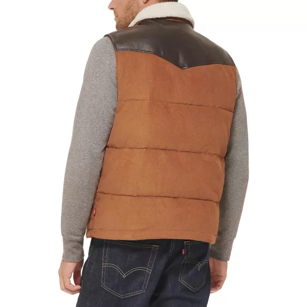 Levis Mens Out West Mixed Media Puffer VestWorker Brown