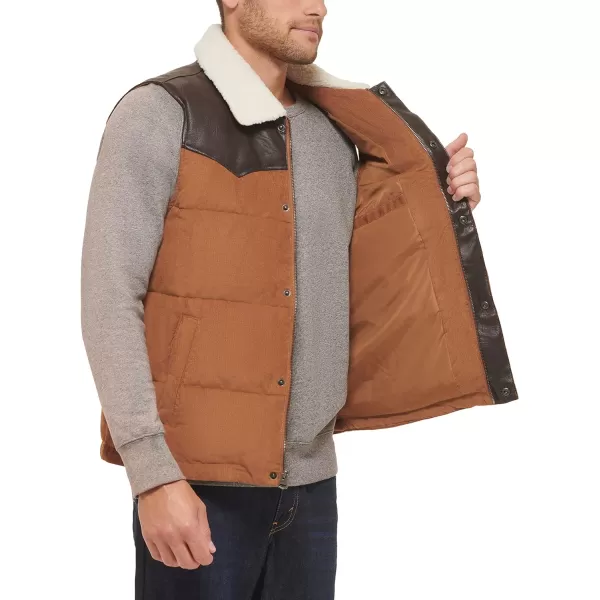 Levis Mens Out West Mixed Media Puffer VestWorker Brown