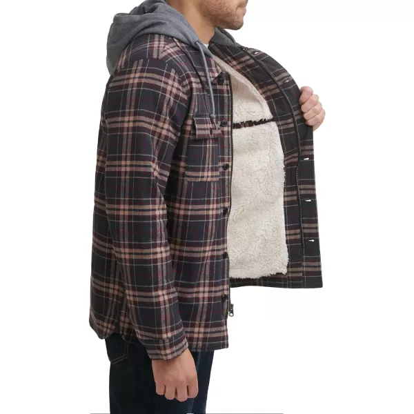 Levis Mens Plaid Sherpa Lined Hooded Shirt Jacket Regular amp Big amp Tall SizesBrownTan Plaid