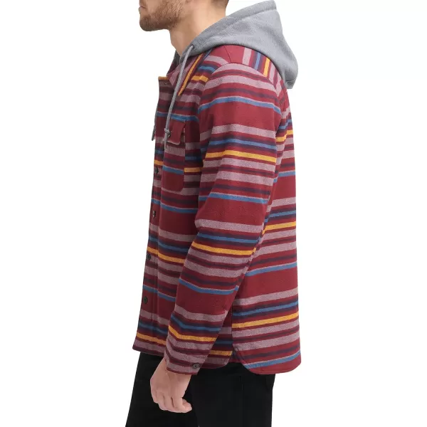 Levis Mens Plaid Sherpa Lined Hooded Shirt Jacket Regular amp Big amp Tall SizesBurgundy Stripe