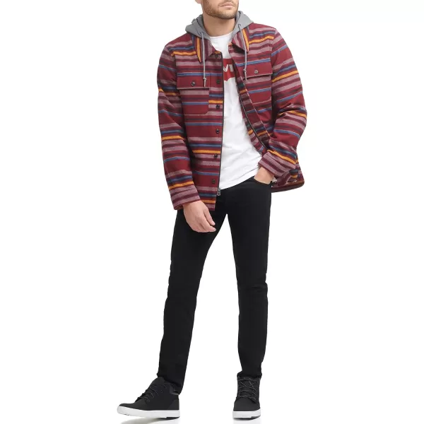 Levis Mens Plaid Sherpa Lined Hooded Shirt Jacket Regular amp Big amp Tall SizesBurgundy Stripe