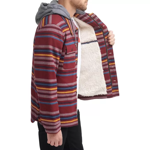 Levis Mens Plaid Sherpa Lined Hooded Shirt Jacket Regular amp Big amp Tall SizesBurgundy Stripe