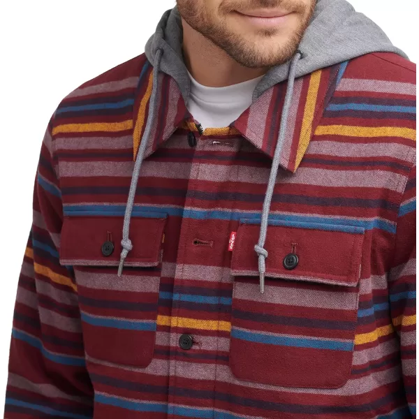 Levis Mens Plaid Sherpa Lined Hooded Shirt Jacket Regular amp Big amp Tall SizesBurgundy Stripe