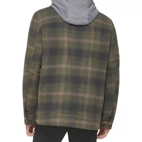 Levis Mens Plaid Sherpa Lined Hooded Shirt Jacket Regular amp Big amp Tall SizesGreen Ombre Plaid