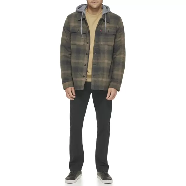 Levis Mens Plaid Sherpa Lined Hooded Shirt Jacket Regular amp Big amp Tall SizesGreen Ombre Plaid