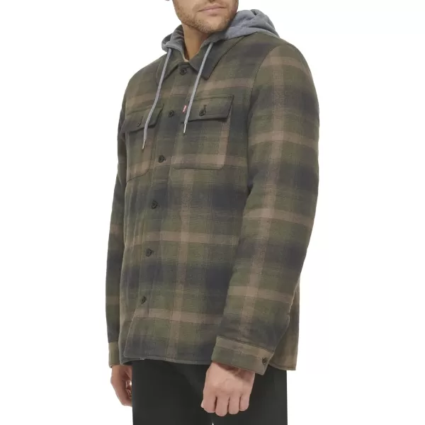 Levis Mens Plaid Sherpa Lined Hooded Shirt Jacket Regular amp Big amp Tall SizesGreen Ombre Plaid