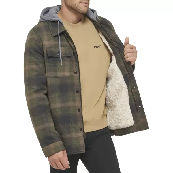 Levis Mens Plaid Sherpa Lined Hooded Shirt Jacket Regular amp Big amp Tall SizesGreen Ombre Plaid