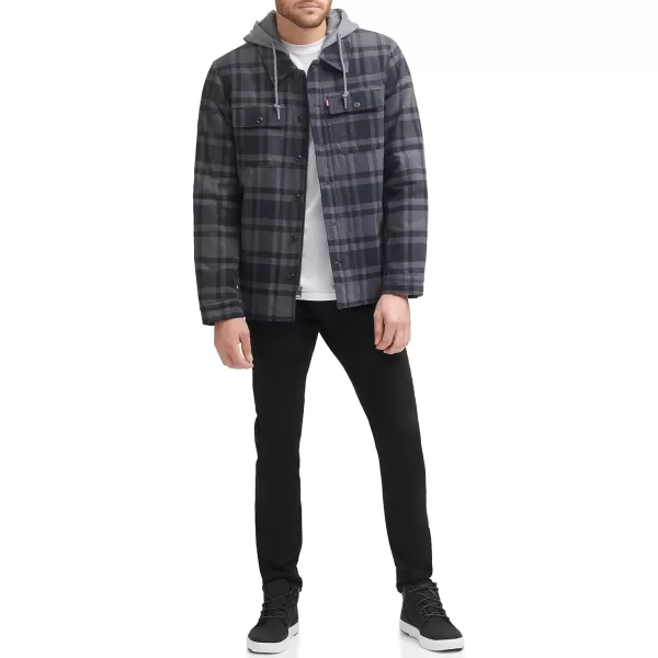 Levis Mens Plaid Sherpa Lined Hooded Shirt Jacket Regular amp Big amp Tall SizesGreyNavy Plaid