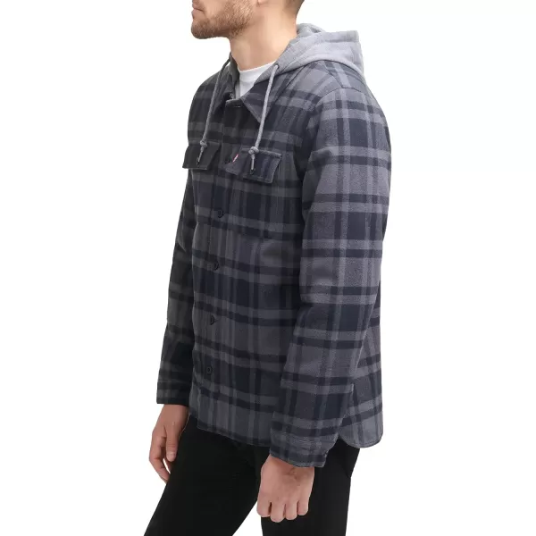 Levis Mens Plaid Sherpa Lined Hooded Shirt Jacket Regular amp Big amp Tall SizesGreyNavy Plaid