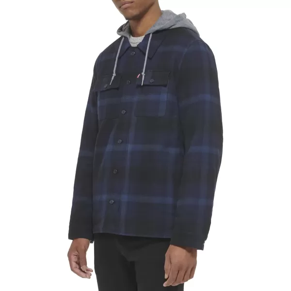 Levis Mens Plaid Sherpa Lined Hooded Shirt Jacket Regular amp Big amp Tall SizesNavy Ombre Plaid