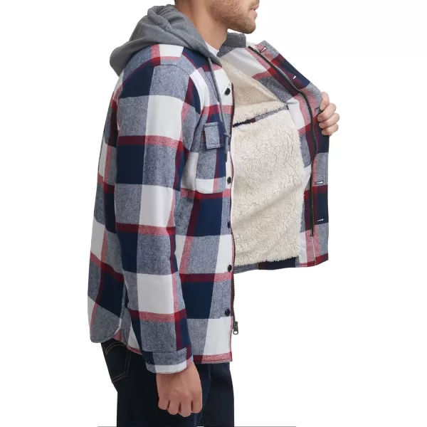 Levis Mens Plaid Sherpa Lined Hooded Shirt Jacket Regular amp Big amp Tall SizesNavyWhiteRed Skater Plaid