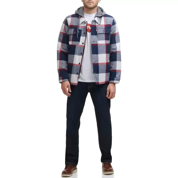 Levis Mens Plaid Sherpa Lined Hooded Shirt Jacket Regular amp Big amp Tall SizesNavyWhiteRed Skater Plaid