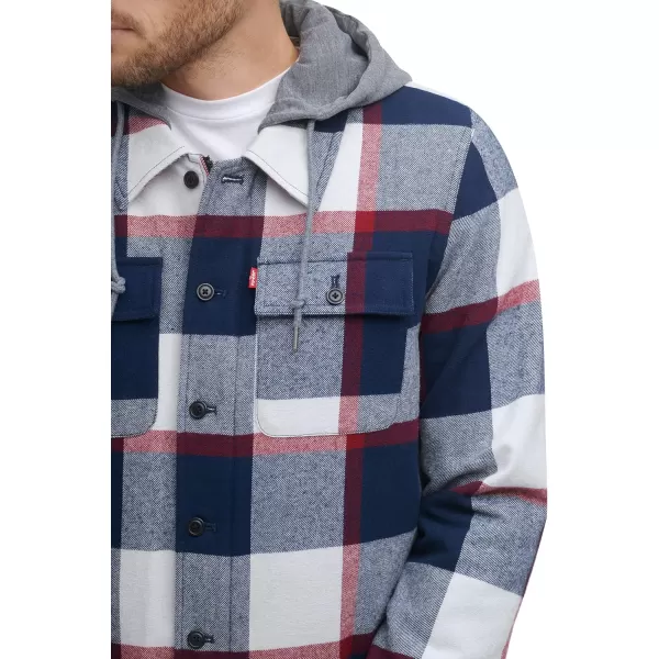 Levis Mens Plaid Sherpa Lined Hooded Shirt Jacket Regular amp Big amp Tall SizesNavyWhiteRed Skater Plaid