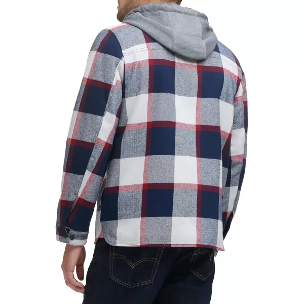 Levis Mens Plaid Sherpa Lined Hooded Shirt Jacket Regular amp Big amp Tall SizesNavyWhiteRed Skater Plaid