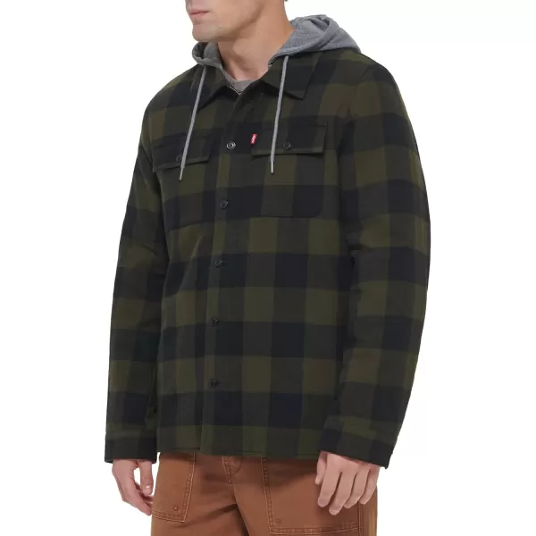 Levis Mens Plaid Sherpa Lined Hooded Shirt Jacket Regular amp Big amp Tall SizesOlive Check Plaid