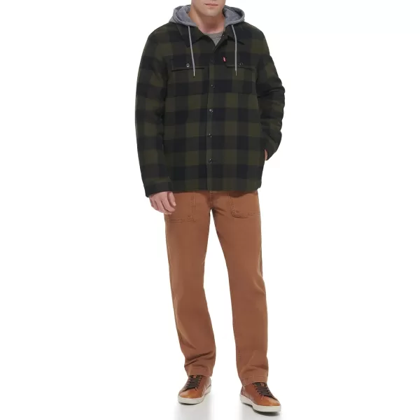 Levis Mens Plaid Sherpa Lined Hooded Shirt Jacket Regular amp Big amp Tall SizesOlive Check Plaid