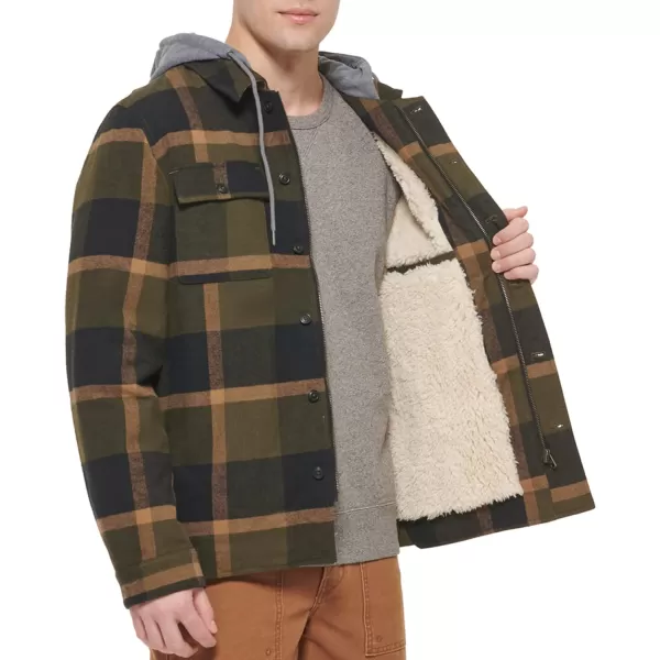 Levis Mens Plaid Sherpa Lined Hooded Shirt Jacket Regular amp Big amp Tall SizesOliveBlack Plaid