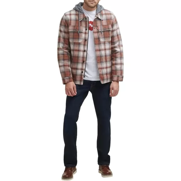 Levis Mens Plaid Sherpa Lined Hooded Shirt Jacket Regular amp Big amp Tall SizesOmbre Brown