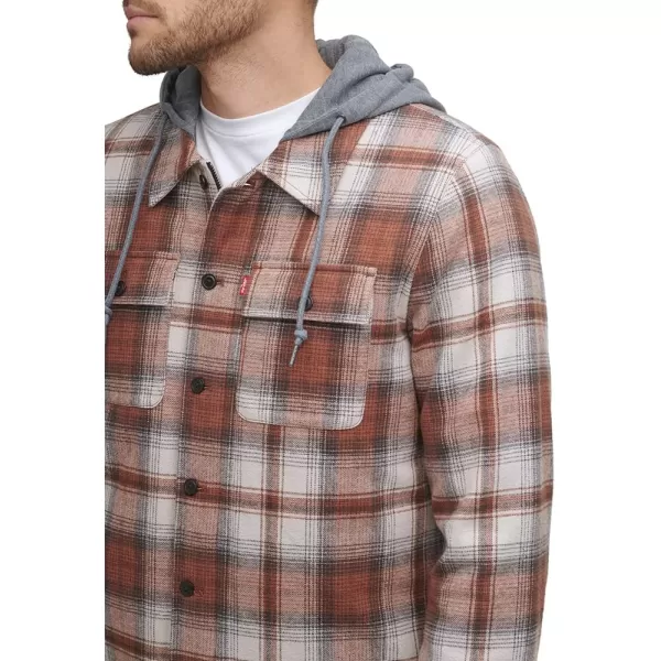 Levis Mens Plaid Sherpa Lined Hooded Shirt Jacket Regular amp Big amp Tall SizesOmbre Brown