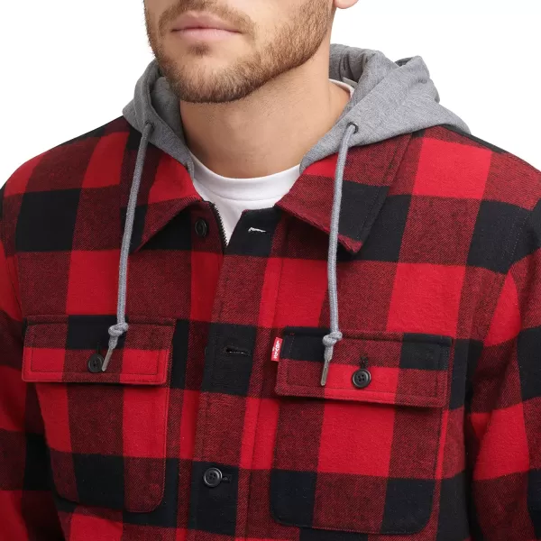 Levis Mens Plaid Sherpa Lined Hooded Shirt Jacket Regular amp Big amp Tall SizesRed Buffalo Check Plaid