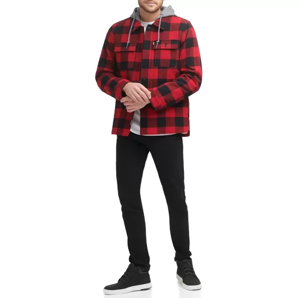 Levis Mens Plaid Sherpa Lined Hooded Shirt Jacket Regular amp Big amp Tall SizesRed Buffalo Check Plaid