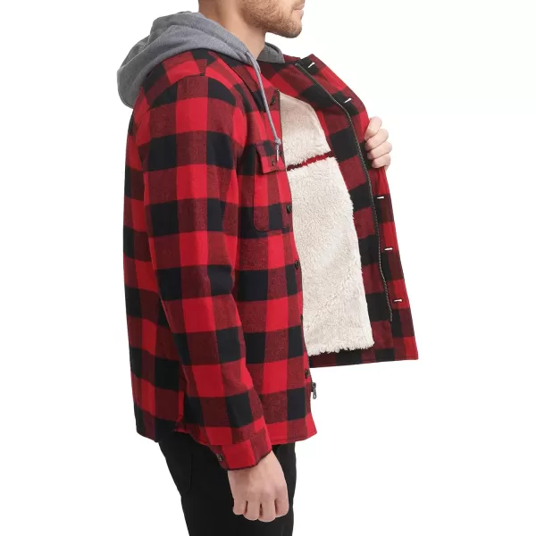 Levis Mens Plaid Sherpa Lined Hooded Shirt Jacket Regular amp Big amp Tall SizesRed Buffalo Check Plaid