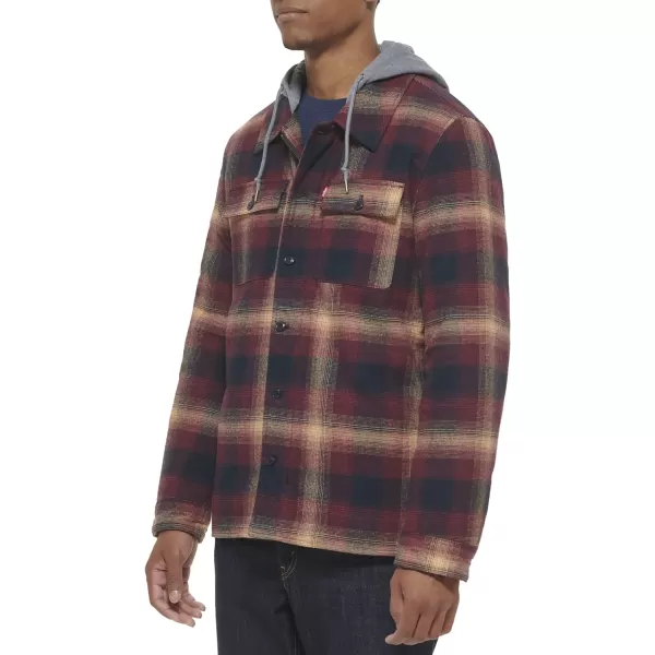 Levis Mens Plaid Sherpa Lined Hooded Shirt Jacket Regular amp Big amp Tall SizesRed Ombre Plaid