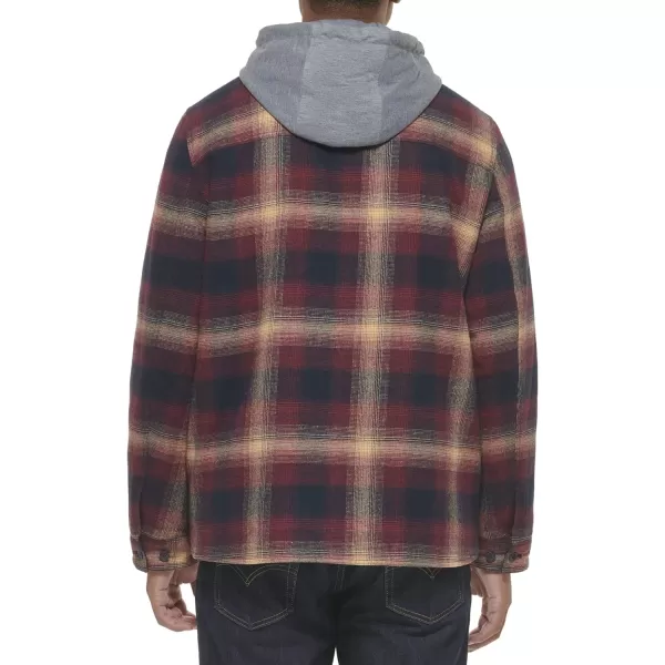 Levis Mens Plaid Sherpa Lined Hooded Shirt Jacket Regular amp Big amp Tall SizesRed Ombre Plaid