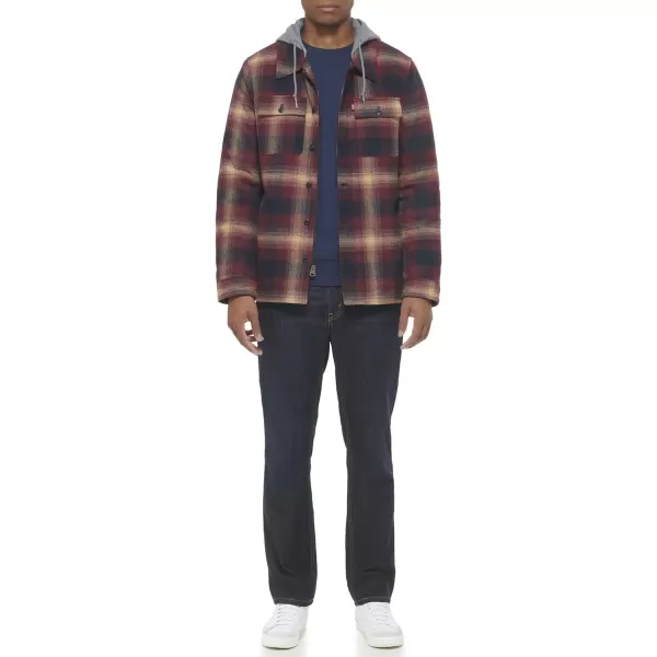 Levis Mens Plaid Sherpa Lined Hooded Shirt Jacket Regular amp Big amp Tall SizesRed Ombre Plaid