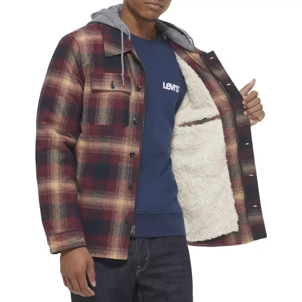 Levis Mens Plaid Sherpa Lined Hooded Shirt Jacket Regular amp Big amp Tall SizesRed Ombre Plaid