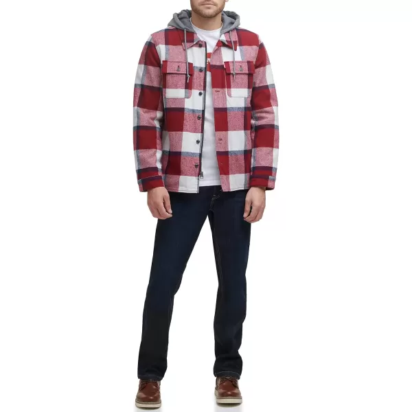 Levis Mens Plaid Sherpa Lined Hooded Shirt Jacket Regular amp Big amp Tall SizesRedWhiteBlue Skater Plaid