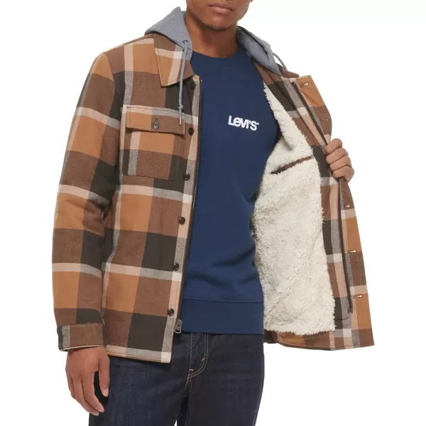 Levis Mens Plaid Sherpa Lined Hooded Shirt Jacket Regular amp Big amp Tall SizesTanBrown Plaid