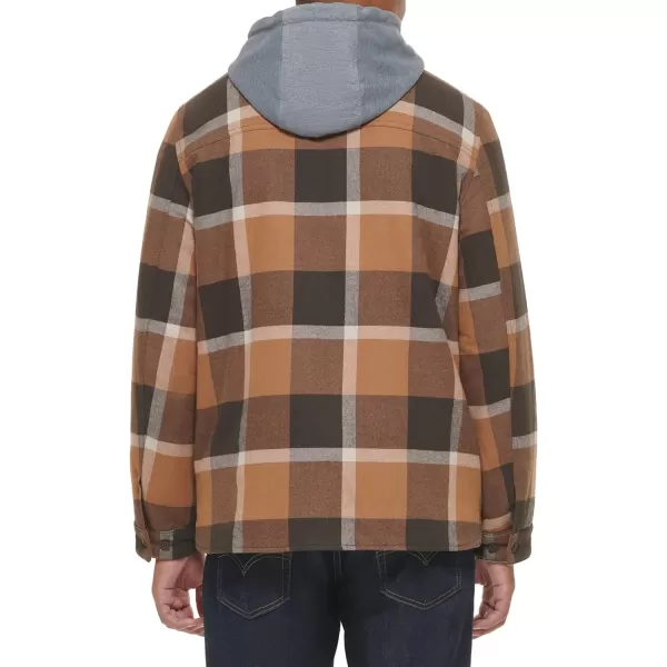 Levis Mens Plaid Sherpa Lined Hooded Shirt Jacket Regular amp Big amp Tall SizesTanBrown Plaid