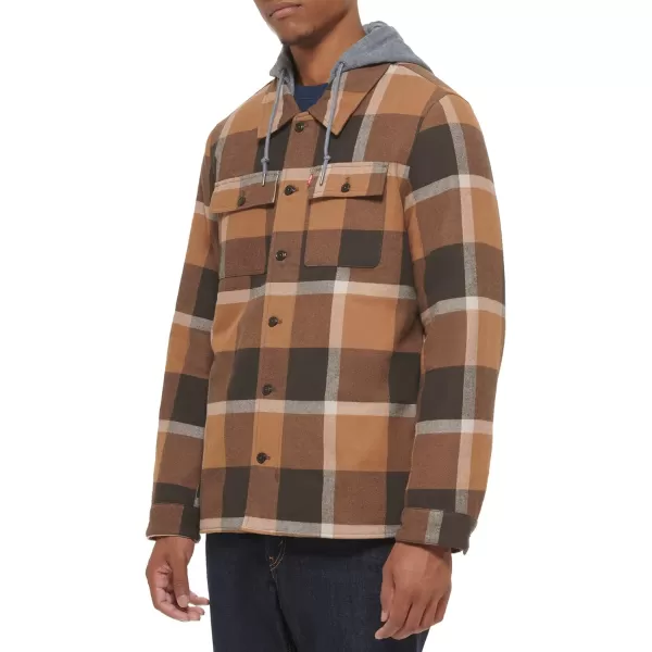 Levis Mens Plaid Sherpa Lined Hooded Shirt Jacket Regular amp Big amp Tall SizesTanBrown Plaid