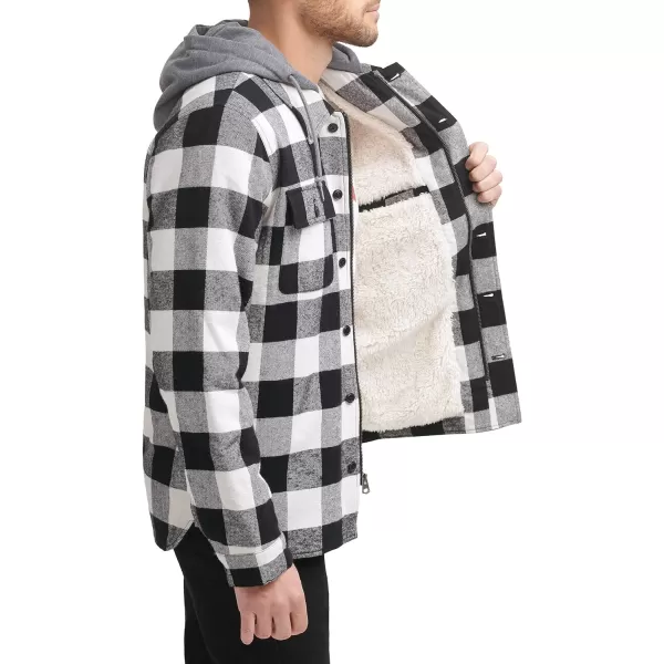 Levis Mens Plaid Sherpa Lined Hooded Shirt Jacket Regular amp Big amp Tall SizesWhite Buffalo Check