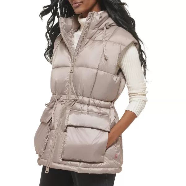 Levis Mens Quilted Megan Hooded Puffer JacketLight Grey Vest