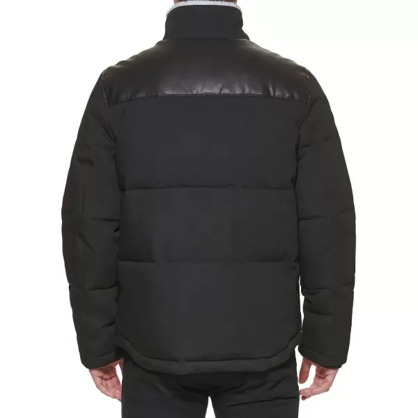 Levis Mens Quilted Mixed Media Shirttail Work Wear Puffer JacketBlackFaux Leather