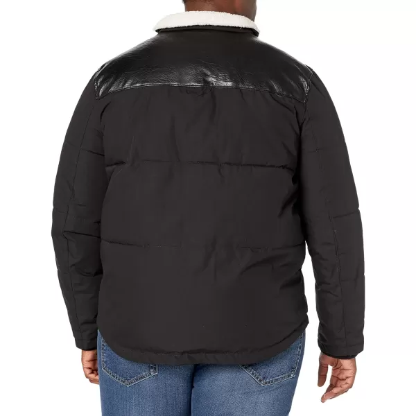 Levis Mens Quilted Mixed Media Shirttail Work Wear Puffer JacketBlackFaux Leather