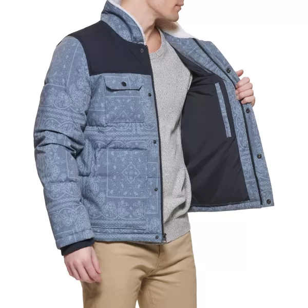 Levis Mens Quilted Mixed Media Shirttail Work Wear Puffer JacketFaded Blue Bandana