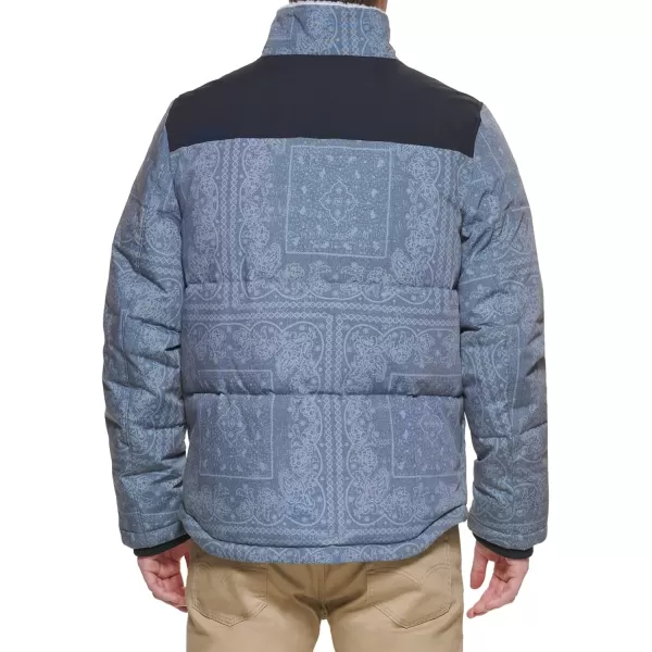 Levis Mens Quilted Mixed Media Shirttail Work Wear Puffer JacketFaded Blue Bandana