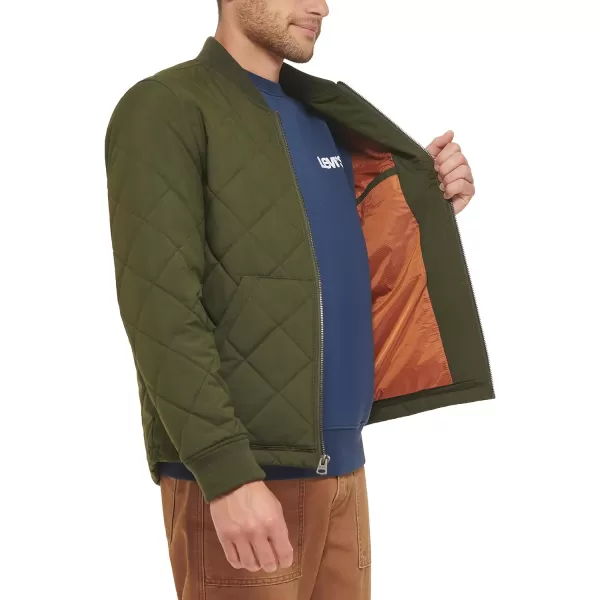 Levis Mens Quilted Open Bottom Bomber JacketArmy Green