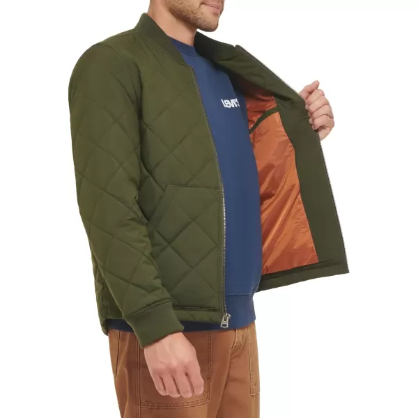 Levis Mens Quilted Open Bottom Bomber JacketMilitary Army Green