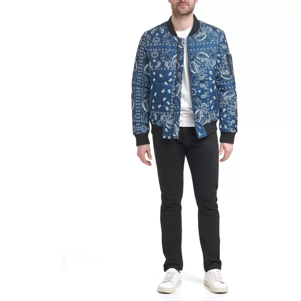 Levis Mens Quilted Puffer Bomber JacketBlue Bandana Print