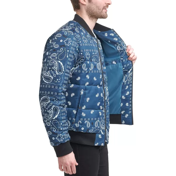 Levis Mens Quilted Puffer Bomber JacketBlue Bandana Print