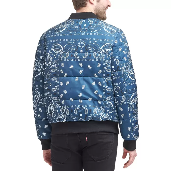 Levis Mens Quilted Puffer Bomber JacketBlue Bandana Print