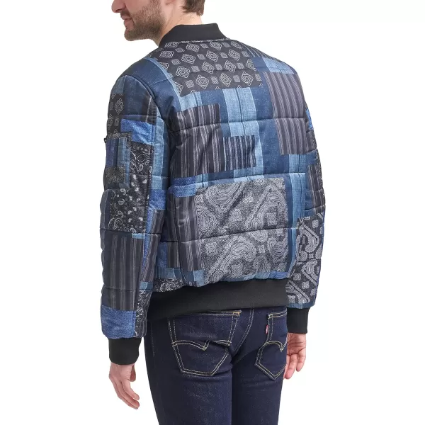 Levis Mens Quilted Puffer Bomber JacketDenim Patchwork