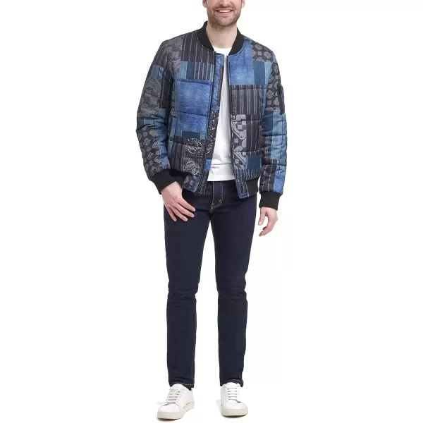 Levis Mens Quilted Puffer Bomber JacketDenim Patchwork