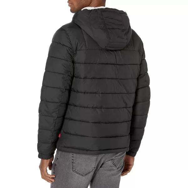 Levis Mens Quilted Puffer with Sherpa Lined HoodBlack