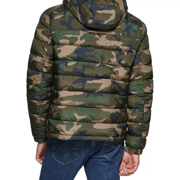 Levis Mens Quilted Puffer with Sherpa Lined HoodCamouflage