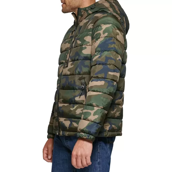 Levis Mens Quilted Puffer with Sherpa Lined HoodCamouflage